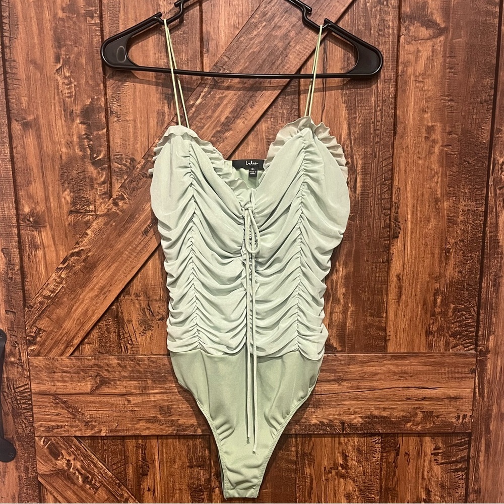 Lulus NWT sage green tule tank body suit women's XL‎ - Picture 2 of 9